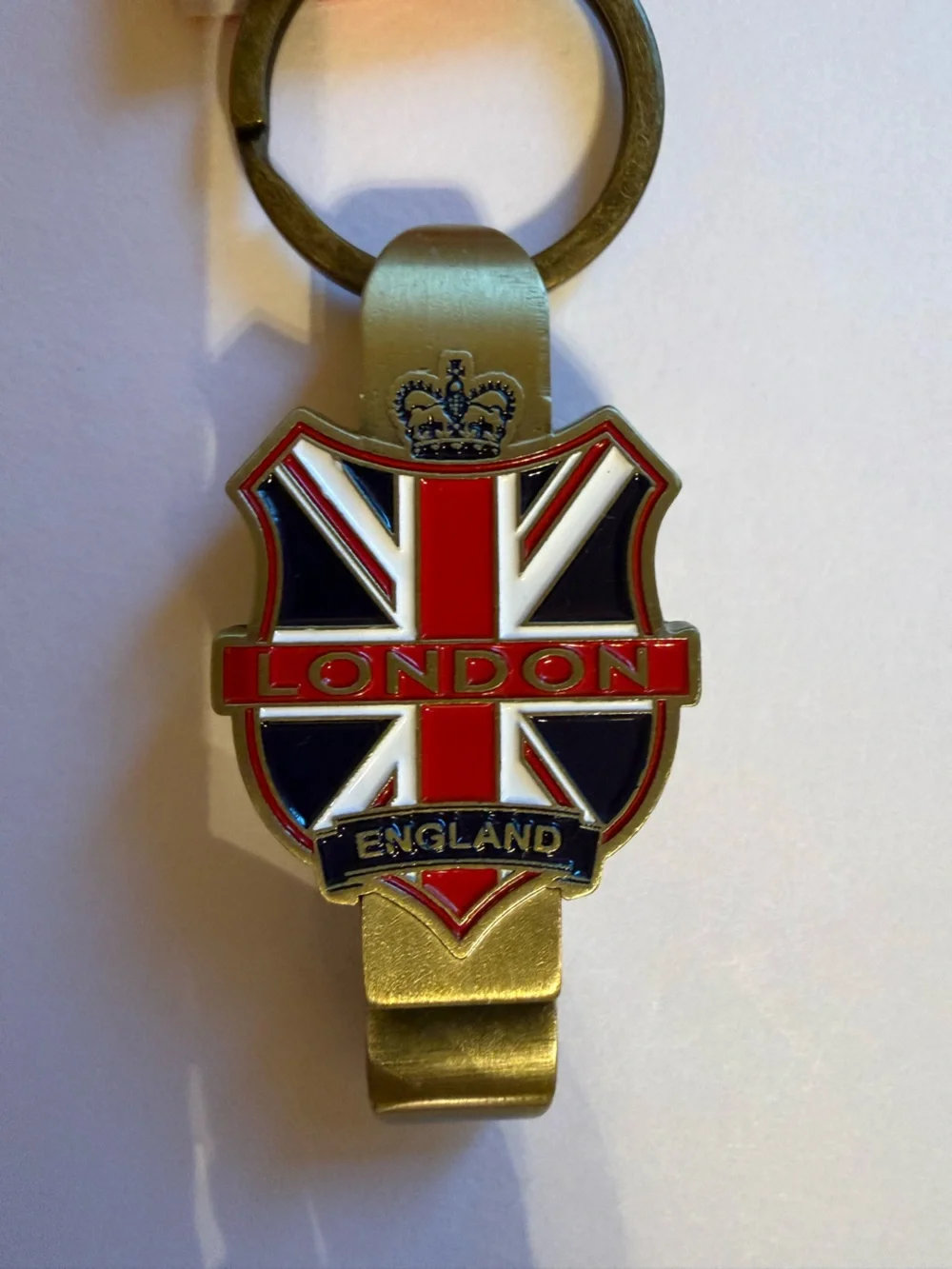 London England Souvenir Union Jack Key Ring Bottle Opener - Red, White & Blue